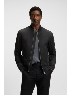 Boss Erkek Regular Fit Dik Yaka Su Geçirmez Kumaş Astarlı Uzun Kollu Siyah Ceket 50544097-001