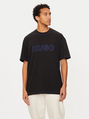 Hugo Erkek Işleme Marka Logolu Bisiklet Yaka Kısa Kollu Relaxed Fit Siyah T-Shirt 50521686-001