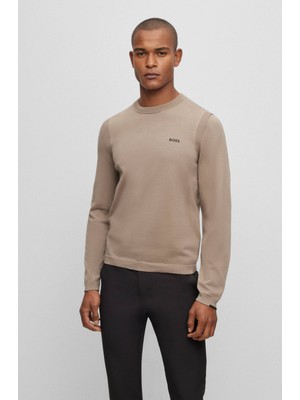 Boss Erkek Pamuk Karışımlı Yuvarlak Yaka Uzun Kollu Regular Fit Bej Kazak 50498539-334