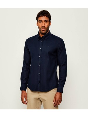 Boss Erkek Dar Kalıp %100 Pamuklu Uzun Kollu Lacivert Gömlek 50550583-404