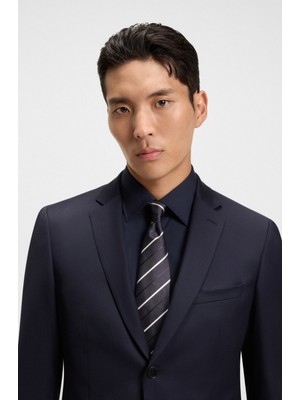 Boss Erkek Ipek Karışımlı Çapraz Çizgi Desenli Lacivert Kravat 50550914-404