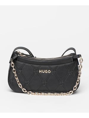 Hugo Kadın Ayarlanabilir Omuz Askılı Zincirli Ek Çantalı Desenli Metal Kabartma Logolu Siyah Omuz Çantası 50536133-001