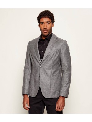 Boss Erkek %100 Yün Çentikli Yaka Cep Detaylı Gri Ceket 50551595-041