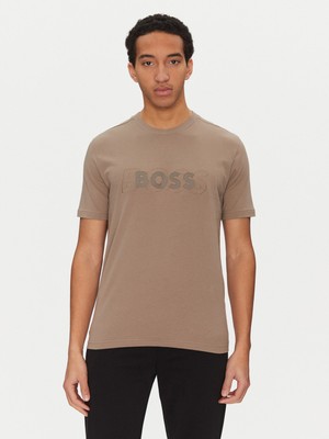 Boss Erkek Regular Fit Yuvarlak Yaka Monogram Logolu Kısa Kollu Bej T-Shirt 50531271-334