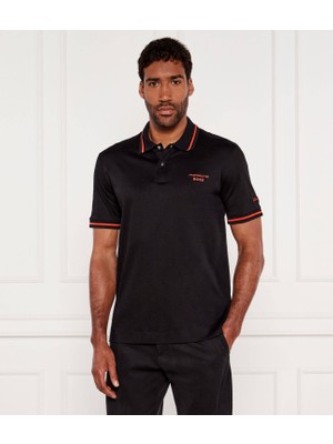 Boss Erkek Regular Fit Nem Kontrolü Sağlayan Kumaş Porsche Imzalı Kısa Kollu Siyah Polo Yaka T-Shirt 50543257-001