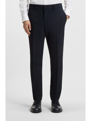 Boss Erkek Yüksek Bel Slim Fit Kanca ve Fermuar Kapatma Lacivert Pantolon 50543570-404