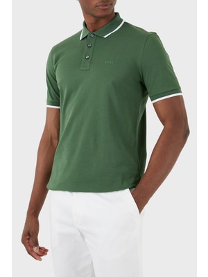Boss Erkek Pamuklu Polo Yakalı Düğme Kapamalı Kısa Kollu Yeşil Polo Yaka T-Shirt 50494697-348
