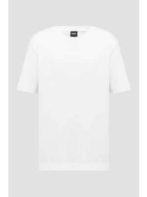 Boss Erkek %100 Pamuklu Logo Detaylı Bisiklet Yaka Kısa Kollu Beyaz T-Shirt 50536636-100