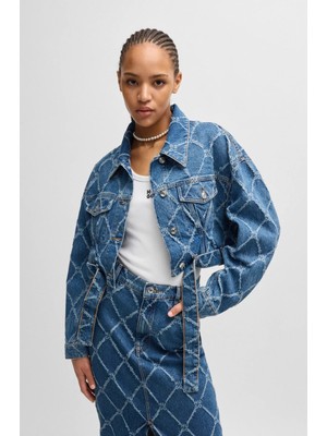 Hugo Kadın Logolu Gömlek Yaka  Standart Denim Mavi Ceket 50519905-978