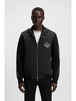 Boss Erkek Normal Kalıp Kapüşonlu Yaka Kabarma Desenli Uzun Kollu Siyah Ceket 50543137-001