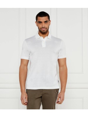 Boss Erkek Normal Kesim Monogram Logo Baskılı %100 Pamuklu Kısa Kollu Beyaz Polo Yaka T-Shirt 50532765-100