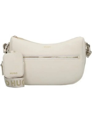 Hugo Kadın Marka Logolu Omuz Askılı Fermuar Kapamalı Beyaz Omuz Çantası 50523614-112