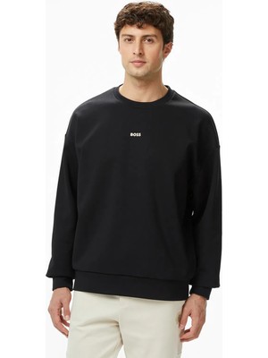 Boss Erkek Rahat Kalıp Pamuklu Yuvarlak Yakalı Uzun Kollu Siyah Sweatshirt 50558591-002