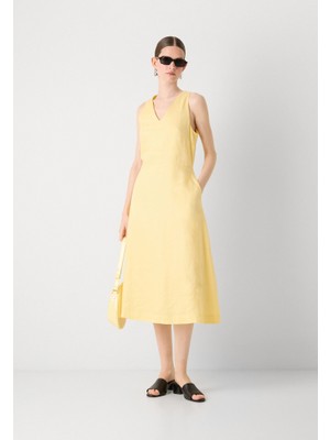 Hugo Kadın Rahat Kalıp V Yaka Kolsuz Midi Boy Sarı Elbise 50540512-736