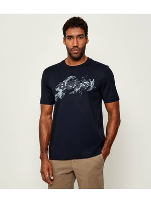 Boss Erkek Rahat Kalıp Yuvarlak Yakalı Pamuklu Baskılı Kısa Kollu Lacivert T-Shirt 50549282-404
