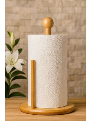 PremiumPort Bambu Ahşap Mutfak Tezgahı Kağıt Havluluk ve Peçetelik Stand