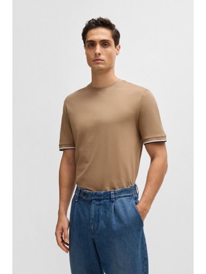 Boss Erkek Regular Fit Kısa Kollu Düz Bisiklet Yaka Bej T-Shirt 50501097-282