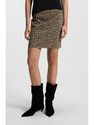 Hugo Kadın Regular Fit Fermuar Kapatmalı Astarlı Leopar Desenli Mini Leopar Etek 50545996-960