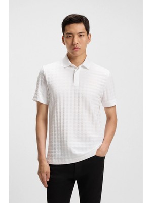 Boss Erkek Pamuklu Marka Logolu Kısa Kollu Polo Yaka Beyaz Polo Yaka T-Shirt 50543666-100