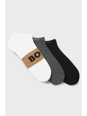 Boss Erkek Pamuklu Logo Desenli Düşük Bilekli 3'lü Paket Çok Renkli Çorap 50543482-960