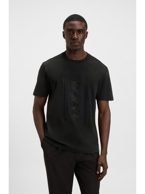 Erkek Bisiklet Yaka Boss Yazı Desen Kısa Kol Rahat Kesim Siyah T-Shirt 50543905-001