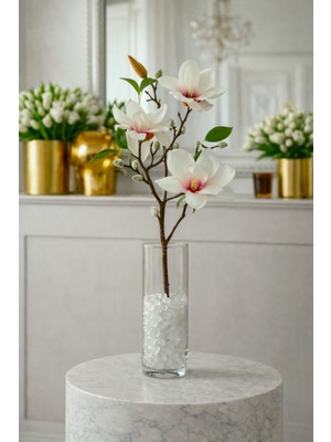 Madame Nazar Üstün Kalite Gerçekçi Manolya Yapay Çiçek – 1 Dal - 65CM Solmaz, Vazo ve Salon Dekoru