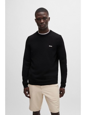 Boss Erkek Pamuk Karışımlı Yuvarlak Yaka Uzun Kollu Regular Fit Siyah Kazak 50498539-001