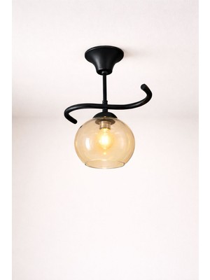 Kuzenler Modern Siyah Tekli Bal Camlı Avize