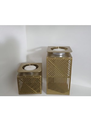 Odmek Dekoratif Metal Mumluk Seti (Büyük & Küçük) –  Masaüstü Mumluk (2’li Set)