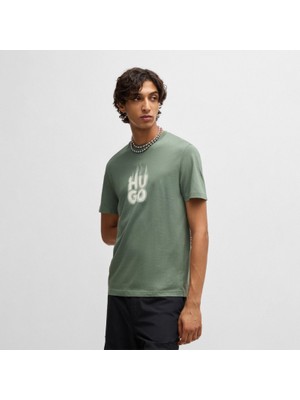 Hugo Erkek Regular Fit Yuvarlak Yaka Desenli Pamuklu Kısa Kollu Yeşil T-Shirt 50535363-343