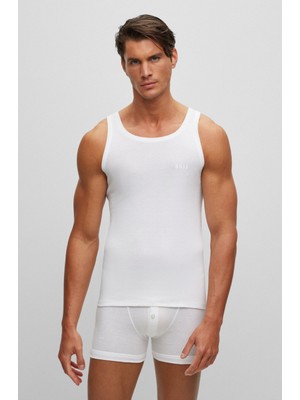 Boss Erkek Pamuklu Logolu Dokuma Kumaş Beyaz Atlet 50475412-100