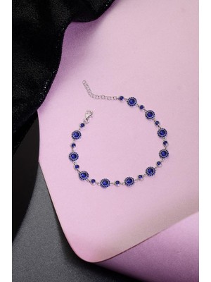 Innuendo 925 Ayar Gümüş Lacivert Yuvarlak Taşlı Bileklik