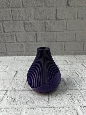 11 cm Mor Minimal Çizgili Vazo Masa Üstü Şık Dekor Objesi - Lisinya