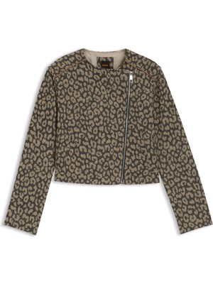 Hugo Kadın Regular Fit Yuvarlak Yakalı Fermuar Kapamalı Leopar Desenli Astarlı Uzun Kollu Leopar Ceket 50546006-960