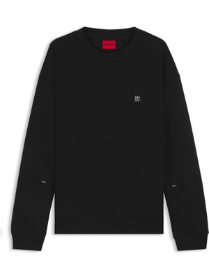 Hugo Erkek Rahat Kalıp Yuvarlak Yaka Logo Kabartmalı Pamuklu Uzun Kollu Siyah Sweatshirt 50542593-001