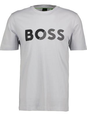 Boss Erkek %100 Pamuklu Logo Detaylı Bisiklet Yaka Kısa Kollu Gri T-Shirt 50530990-054