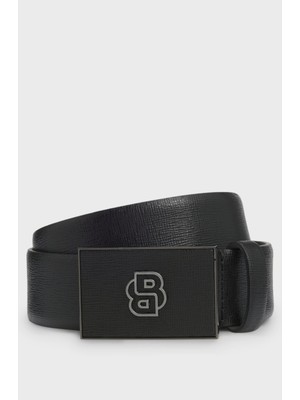 Boss Erkek Monogram Logo Tokalı Çift Taraflı Deri Siyah Kemer 50548350-001