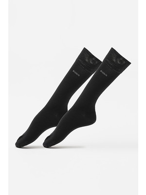 Boss Erkek Pamuklu Logo Işlemeli 2'li Paket Uzun Siyah Çorap 50534901-001