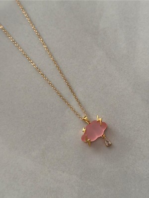 Hercy 14K Altın Kaplama Zirkon Taşlı Pembe Bulut Kolye | Zincir Kolye | Charm Kolye | Bulut Şimşek Kolye