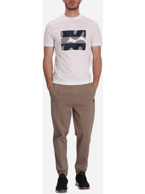 Boss Erkek Regular Fit Yuvarlak Yaka Pamuklu Baskılı Kısa Kollu Krem T-Shirt 50531862-101