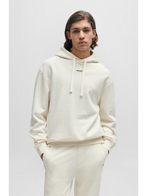 Hugo Erkek Kapüşonlu Yakalı Gögüs Ortasında Kontras Logolu Krem Sweatshirt 50486478-121