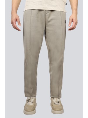 Boss Erkek Beli Lastikli Pileli Normal Kesim Dokuma Kumaş Bej Spor Eşofman Altı 50530982-334