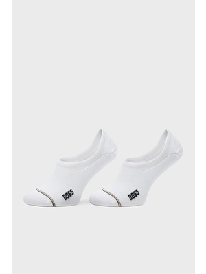 Boss Erkek Logo Desenli Düşük Bilekli 2'li Paket Beyaz Çorap 50522704-100