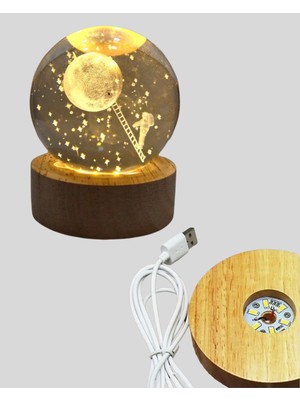USB Li 3D Astronot Kristal Küre - Modern Uzay Temalı Gece Lambası - Lisinya