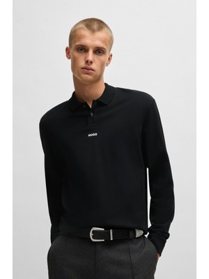 Hugo Erkek Polo Yaka Uzun Kollu Pamuklu Rahat Kesim Siyah Polo Yaka T-Shirt 50528358-001