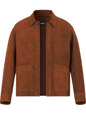 Boss Erkek Regular Fit Cep Detaylı Gömlek Yaka Pürüzsüz Süet Kahverengi Ceket 50543204-217