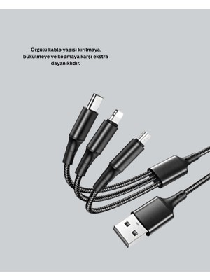 Evrensel 3 Başlıklı Şarj Kablosu - iPhone Huawei Samsung Için - Lisinya