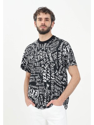 Versace Erkek Yuvarlak Yaka Logo Baskılı Kısa Kollu Siyah-Beyaz T-Shirt 78GAH6R0JS440-L01