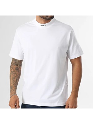 Boss Erkek Normal Kalıp Logo Baskılı Yuvarlak Yaka Pamuklu Kısa Kollu Beyaz T-Shirt 50555527-100