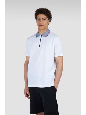 Paul & Shark Erkek Normal Kesim %100 Organik Pamuklu Fermuarlı Beyaz Polo Yaka T-Shirt 25411285-010